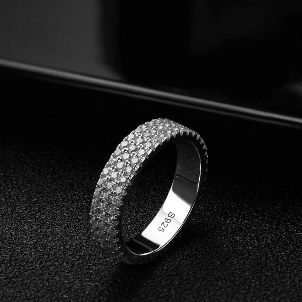 Certified 1.5 mm Moissanite Diamond Three Row Pave Full Eternity Band Ring - Picture 6 of 12